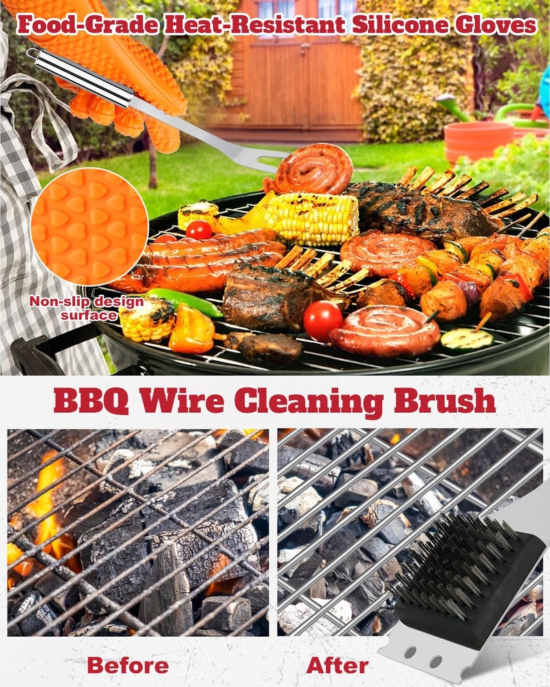 MUYFIO 28PCS Stainless Steel BBQ Grill Accessories Set  Grilling Gifts for Men Birthday Father's Day  Portable Multifunction Grilling Utensils Tools Kit with Storage Bag for Outdoor Grill Camping BBQ Party - Image 4
